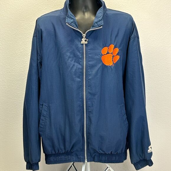Vintage Clemson University Tigers Starter Jacket Mens 2XL Blue Windbreaker 90s - Picture 2 of 11